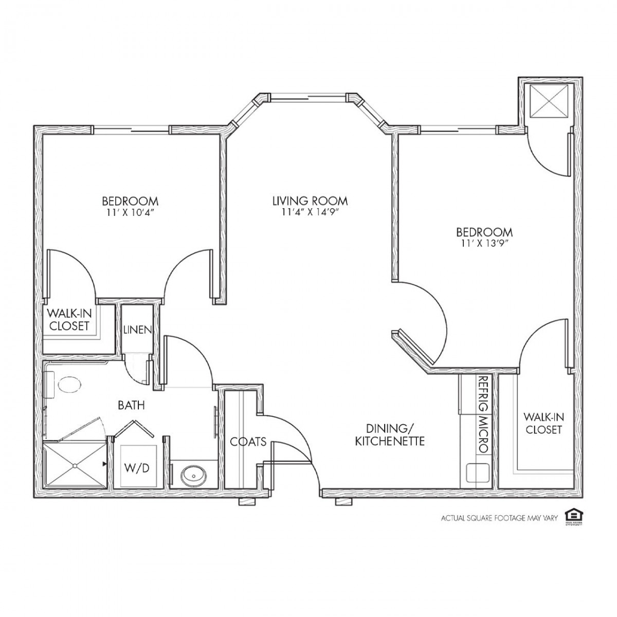 A blueprint of an apartment showing the layout of different rooms.