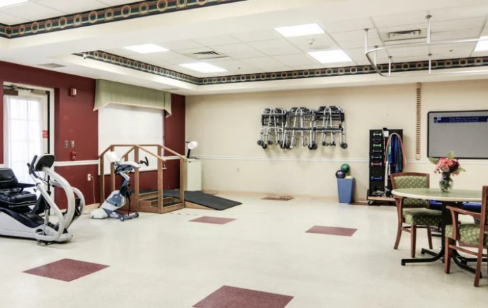 A well-equipped rehabilitation and physiotherapy room with exercise machines and other therapeutic tools.