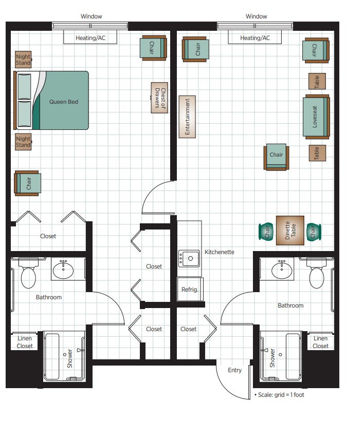 A detailed floor plan showing the layout of two adjacent apartment units.
