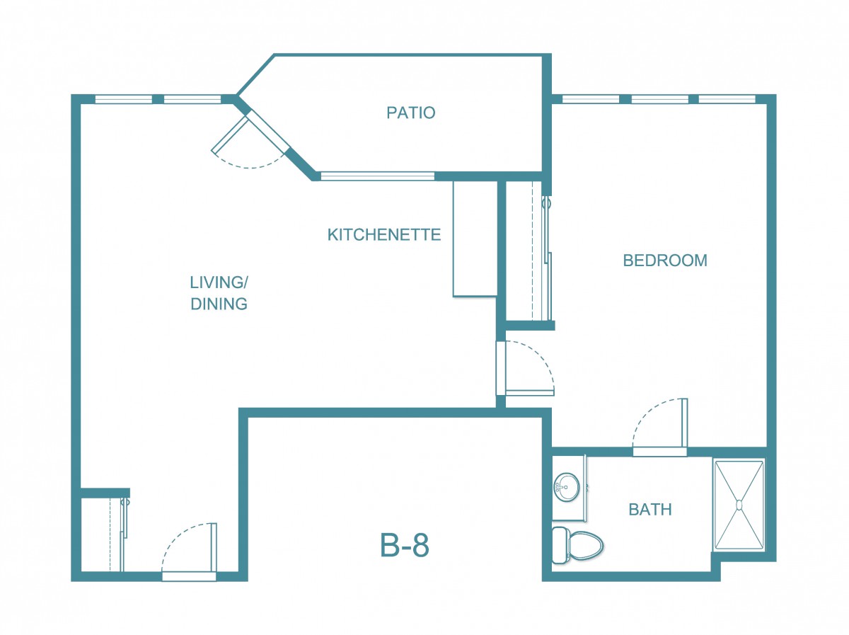 A simple floor plan illustrating the layout of an apartment with labeled rooms.