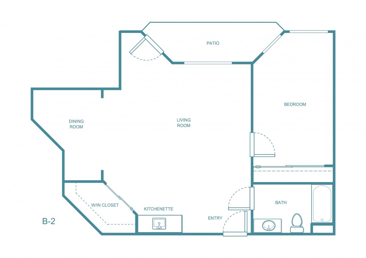Blueprint of an apartment showing the layout of rooms and spaces.