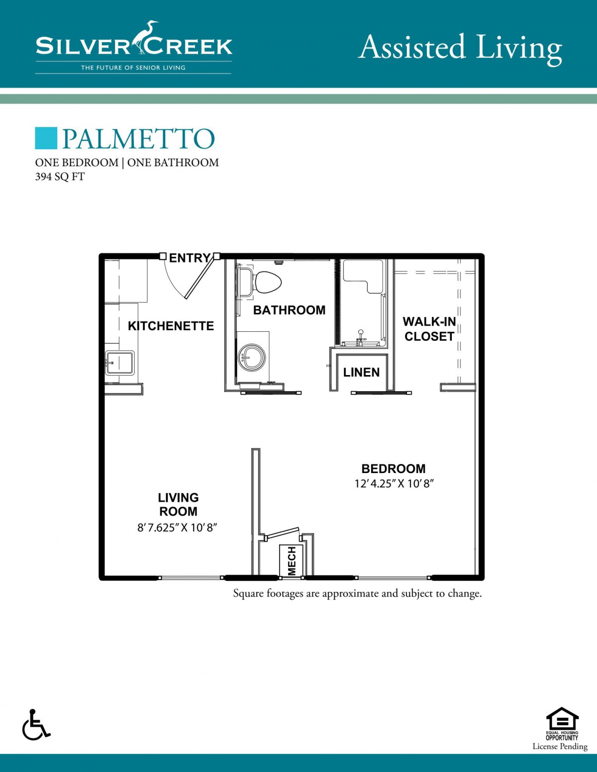 Floor plan of a one-bedroom apartment with a bathroom, living room, and kitchenette.