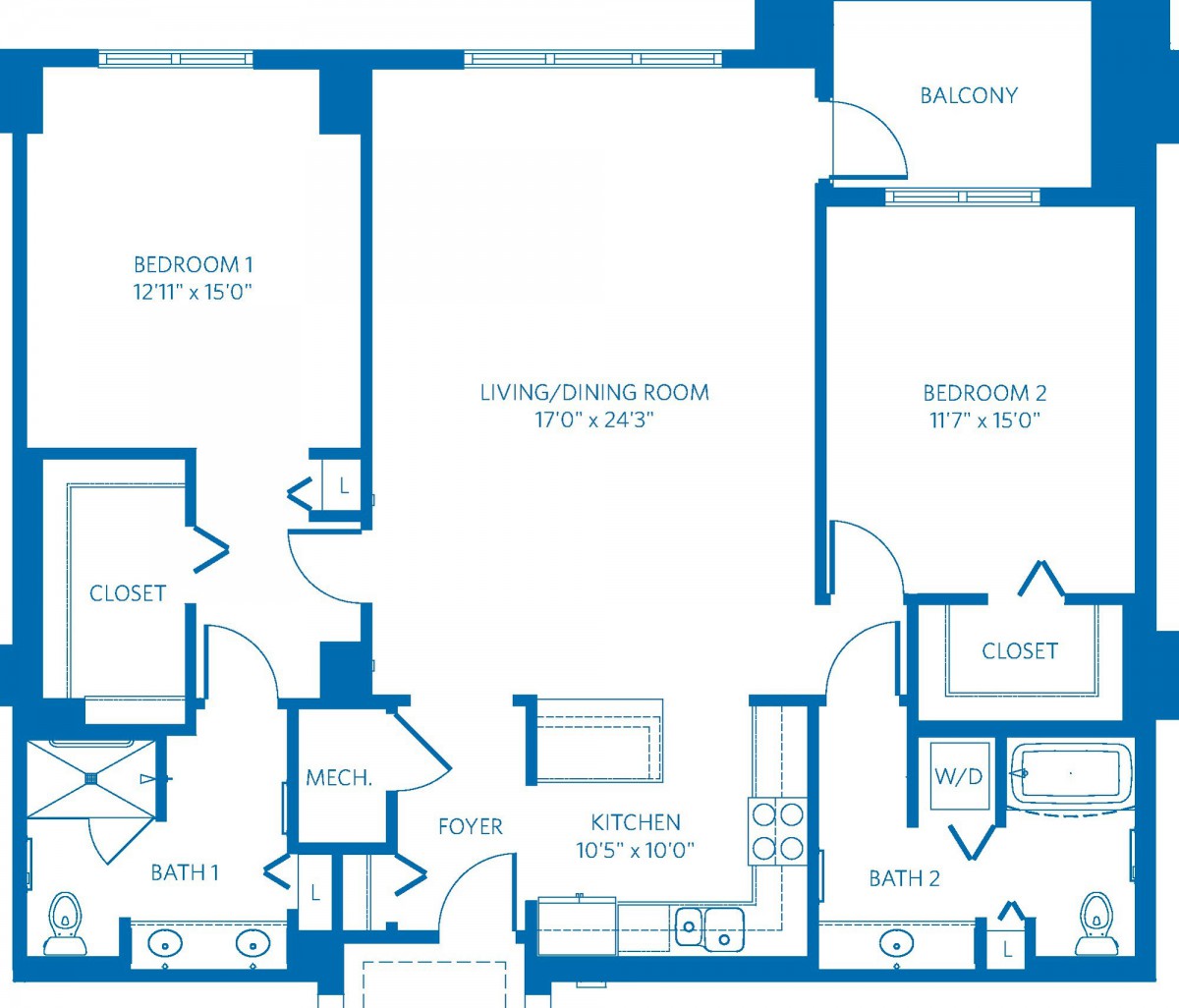 A detailed floor plan of an apartment showing the arrangement of rooms.