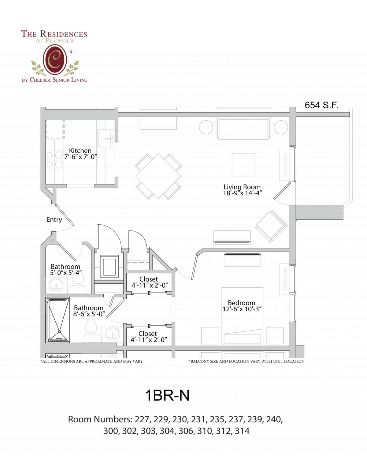 Floor plan of a 1-bedroom apartment layout.