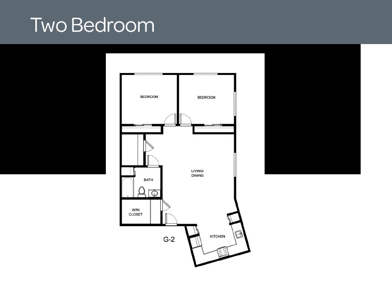 A floor plan layout for a two-bedroom apartment.