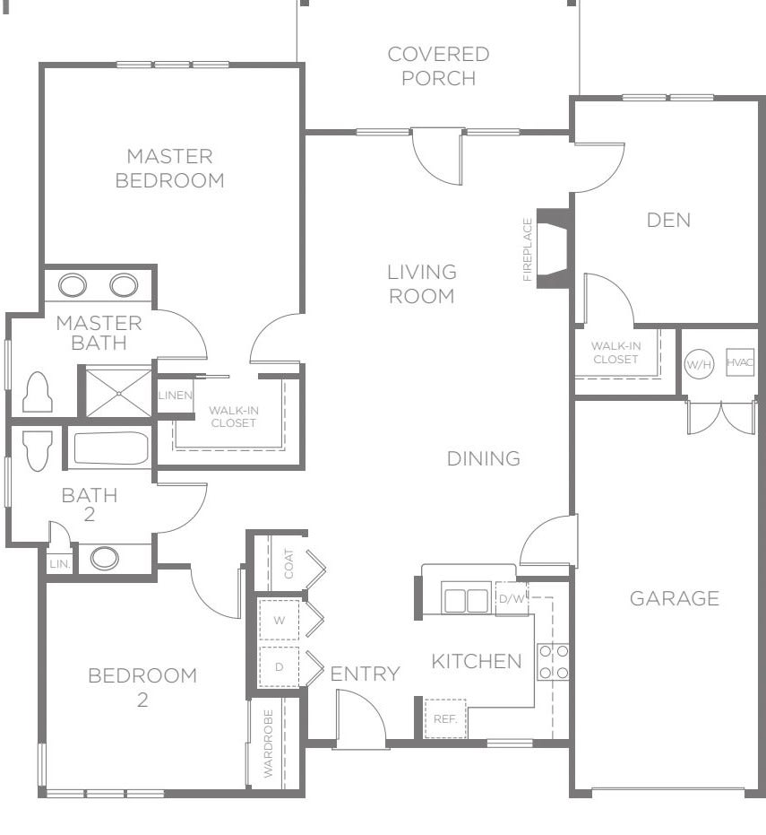 A floor plan of a house showing the layout of rooms and spaces.