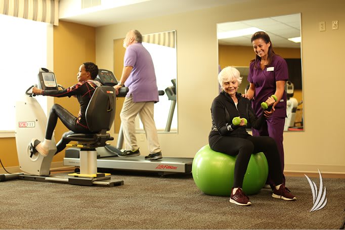 Seniors engaging in a fitness session at the gym with guidance from a trainer.