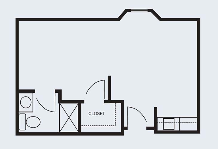 A floor plan illustrating the layout with a closet and staircase.
