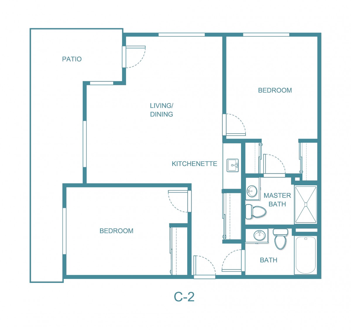 Floor plan of a two-bedroom apartment layout.