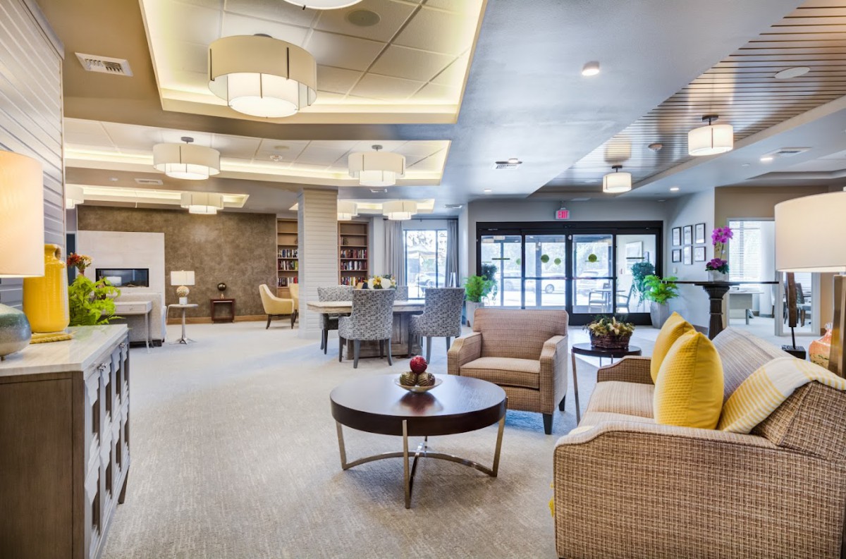 A modern and spacious lobby area with comfortable seating and stylish decor.