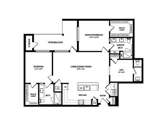 A detailed floor plan showcasing the layout of an apartment, including rooms such as kitchen, dining, and bedrooms.