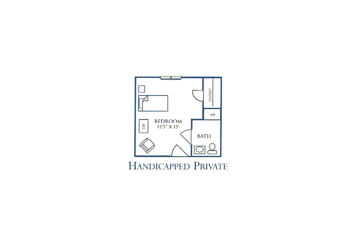 Handicapped private apartment floor plan layout.