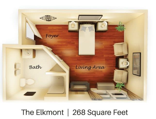 Floor plan of The Elkmont, a compact 268 square foot living space.