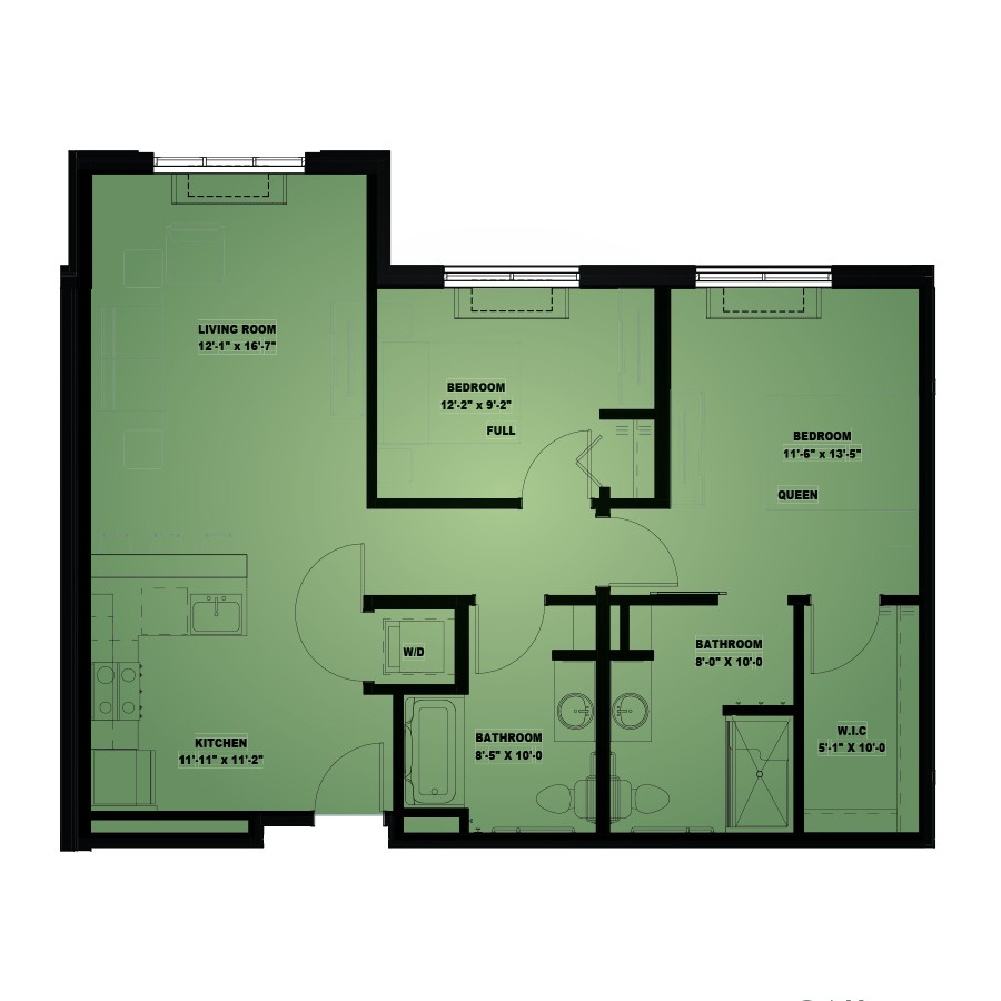 A floor plan illustrating the layout of an apartment with labeled rooms.