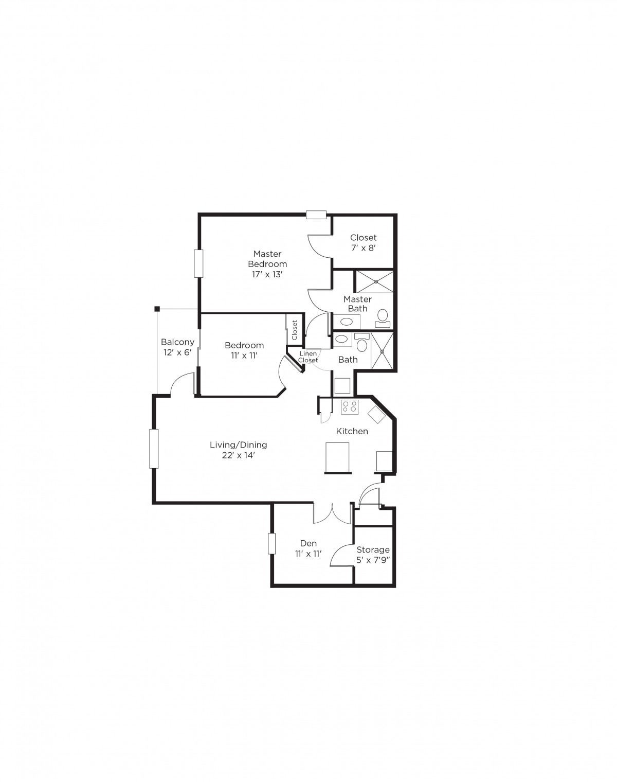This image displays a floor plan layout of an apartment, detailing the arrangement of rooms and spaces.