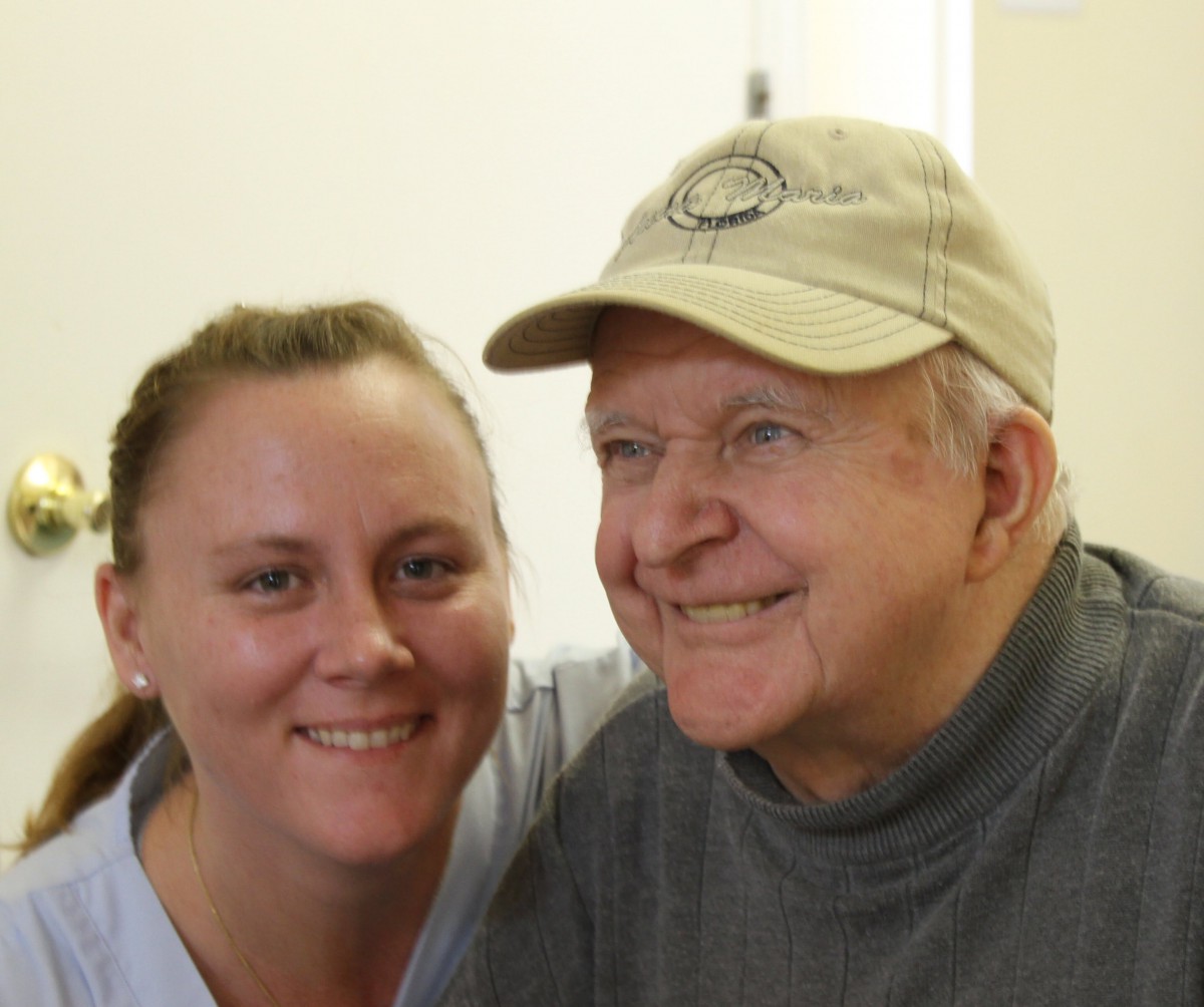 A happy moment shared between two people indoors.