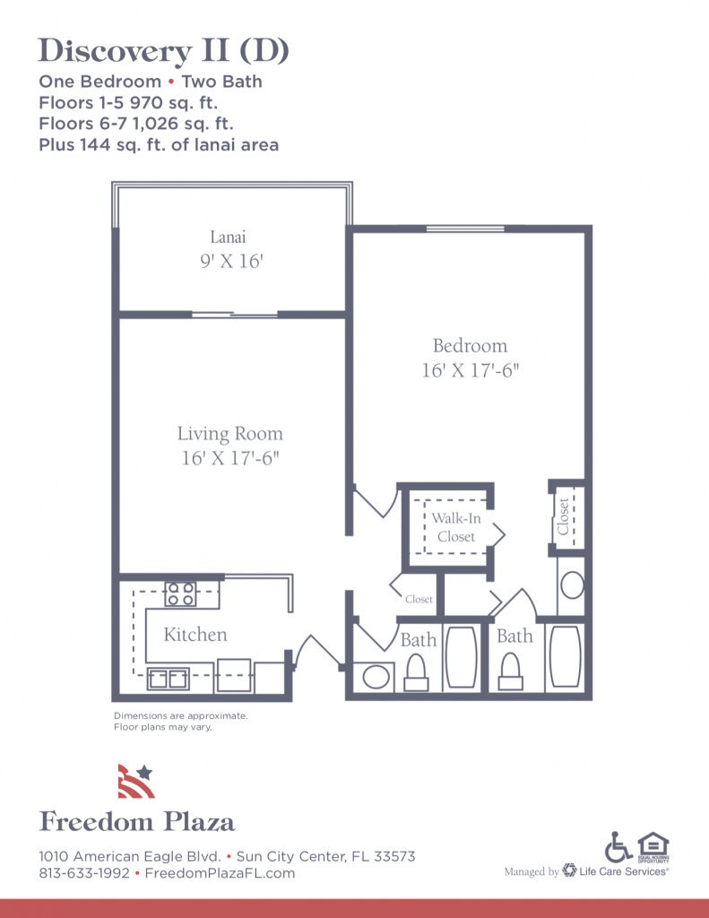Floor plan of a one-bedroom apartment with living and dining areas.