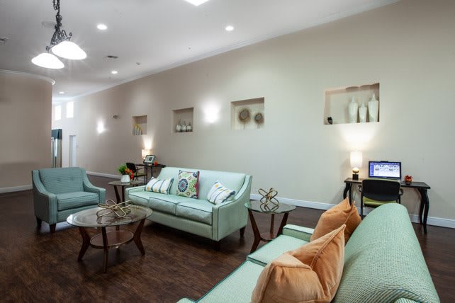 A modern living room featuring comfortable sofas and stylish decor.