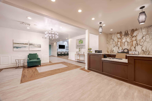 A modern reception area featuring elegant design elements and a welcoming atmosphere.