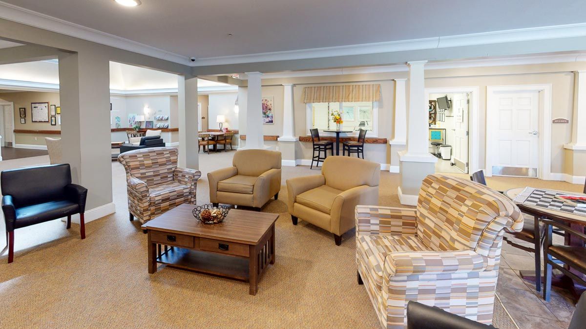 A cozy living room with comfortable seating and a coffee table.
