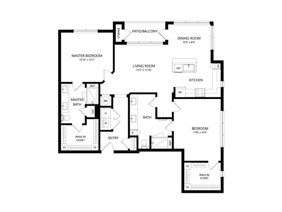A detailed floor plan of a residential apartment layout.