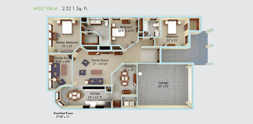 A detailed floor plan of a house showing different rooms and their dimensions.