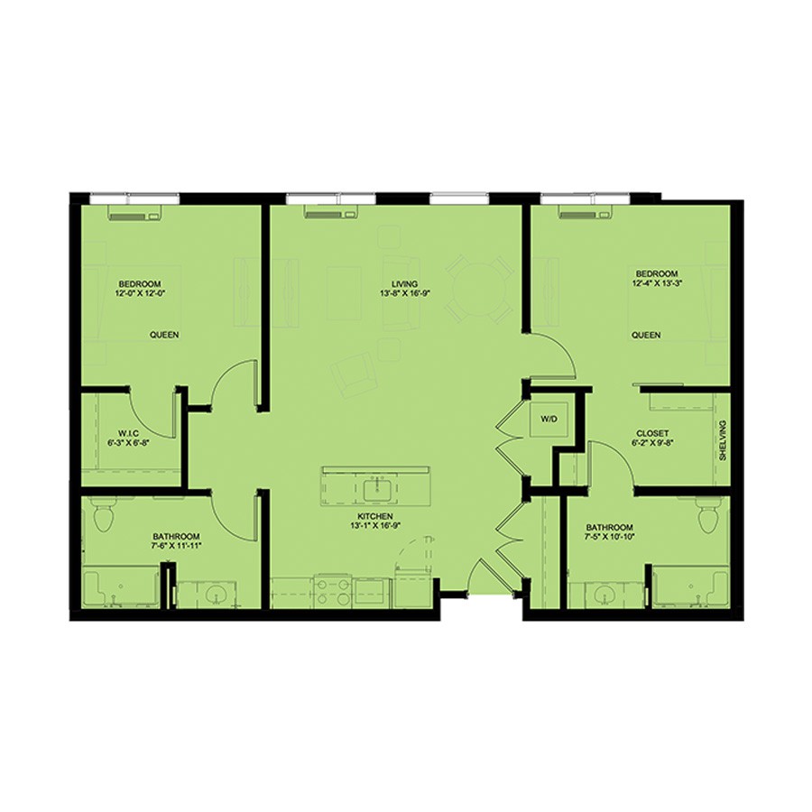 A simple floor plan showing the layout of various rooms in a building.