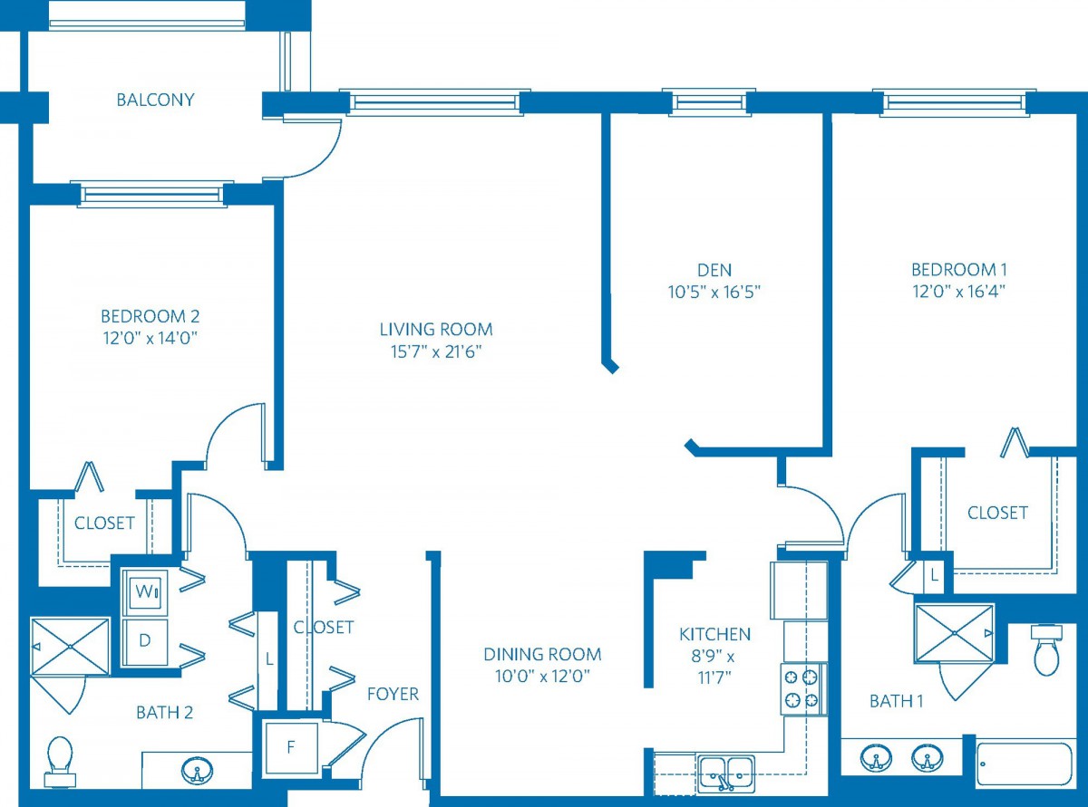 A detailed floor plan of an apartment with labeled rooms and measurements.