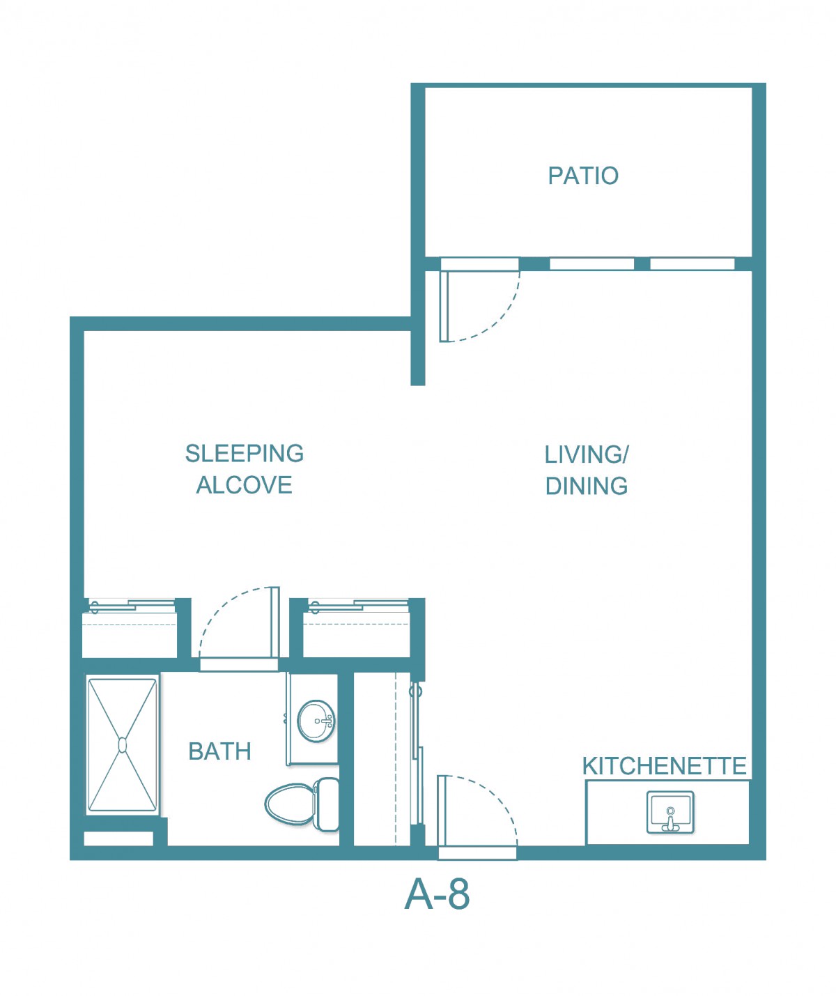 Studio Apartment Floor Plan with Patio