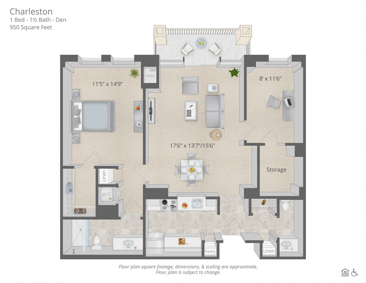 A detailed floor plan of a two-bedroom apartment with a living room, kitchen, and balcony.