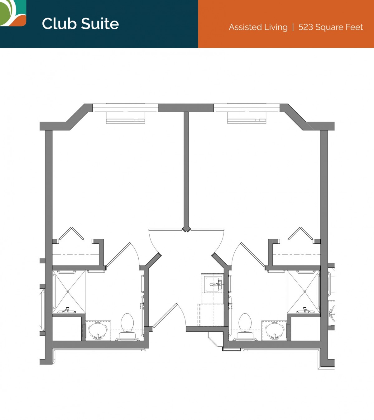 Floor plan of a cold studio apartment with two mirrored layouts.