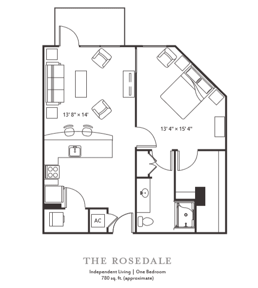 The Rosedale one-bedroom apartment floor plan.