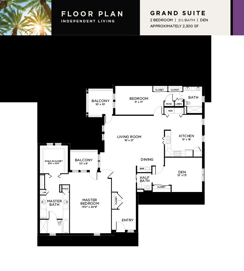A detailed floor plan of a grand suite apartment layout, showcasing multiple rooms and spaces.