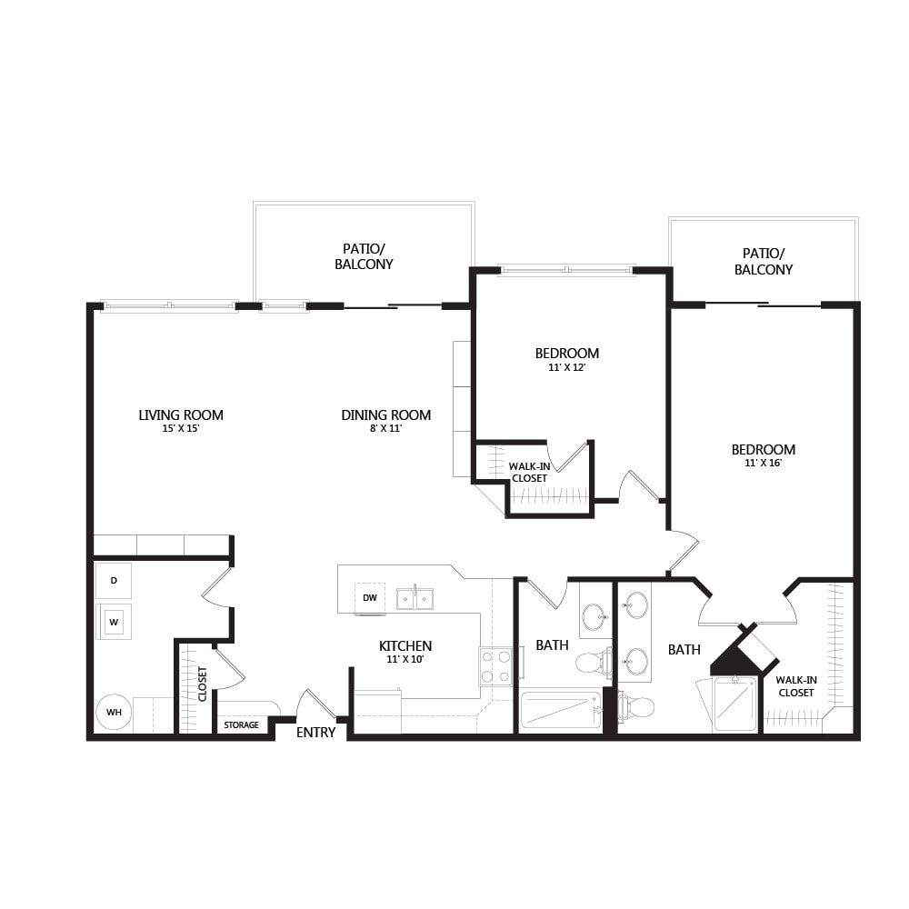 A floor plan illustrating the layout of an apartment, including rooms and common areas.