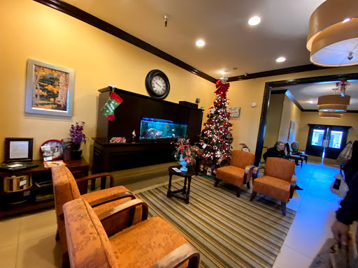 A cozy living room beautifully decorated for the Christmas season.