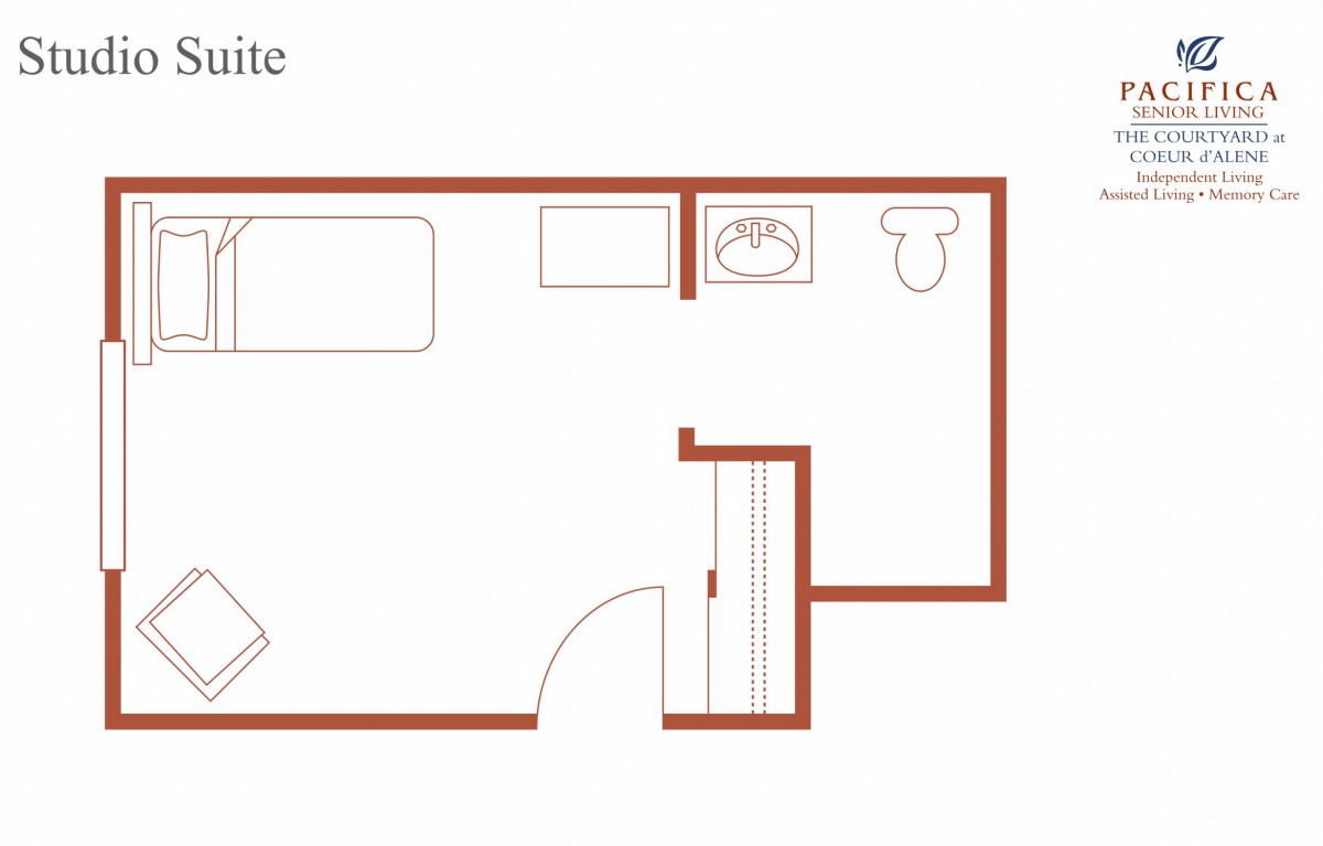 A simple floor plan showing a bedroom with an attached bathroom.