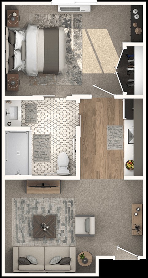 A detailed floor plan showing a bathroom alongside a living area.
