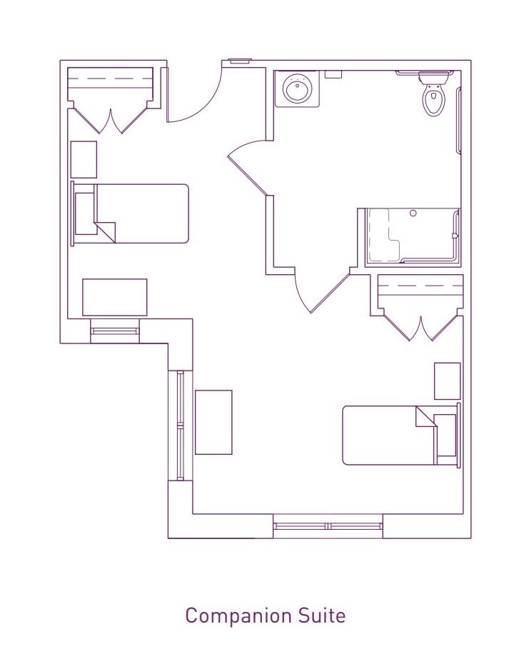 Blueprint of an apartment floor plan showcasing the layout of rooms and furniture placement.