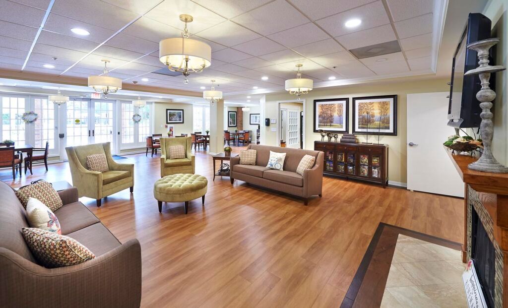 A modern lobby with comfortable seating and elegant decor.