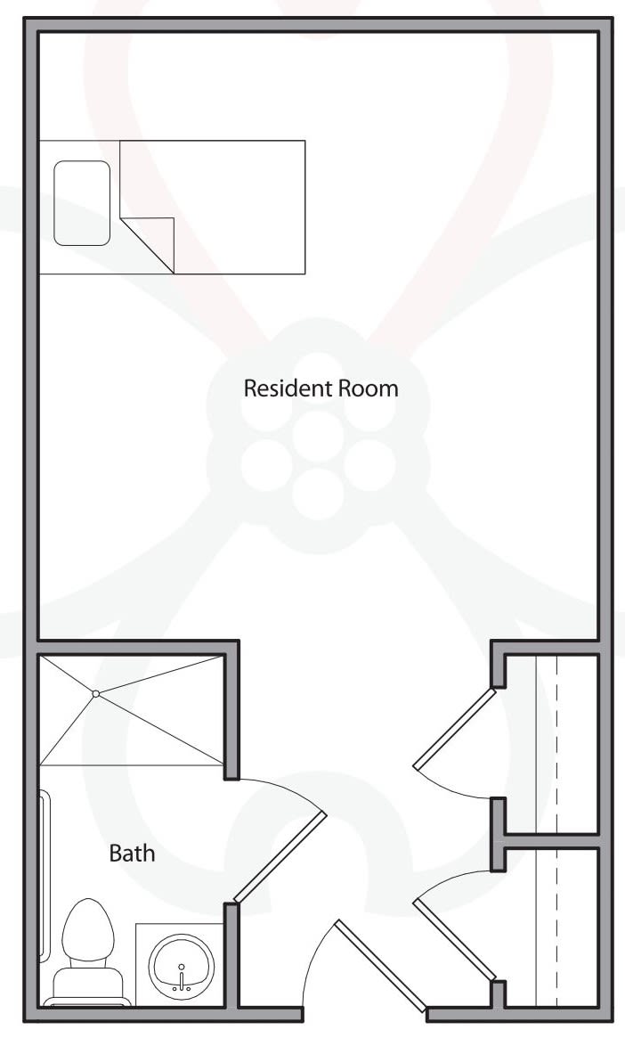 A simple floor plan of a resident room.