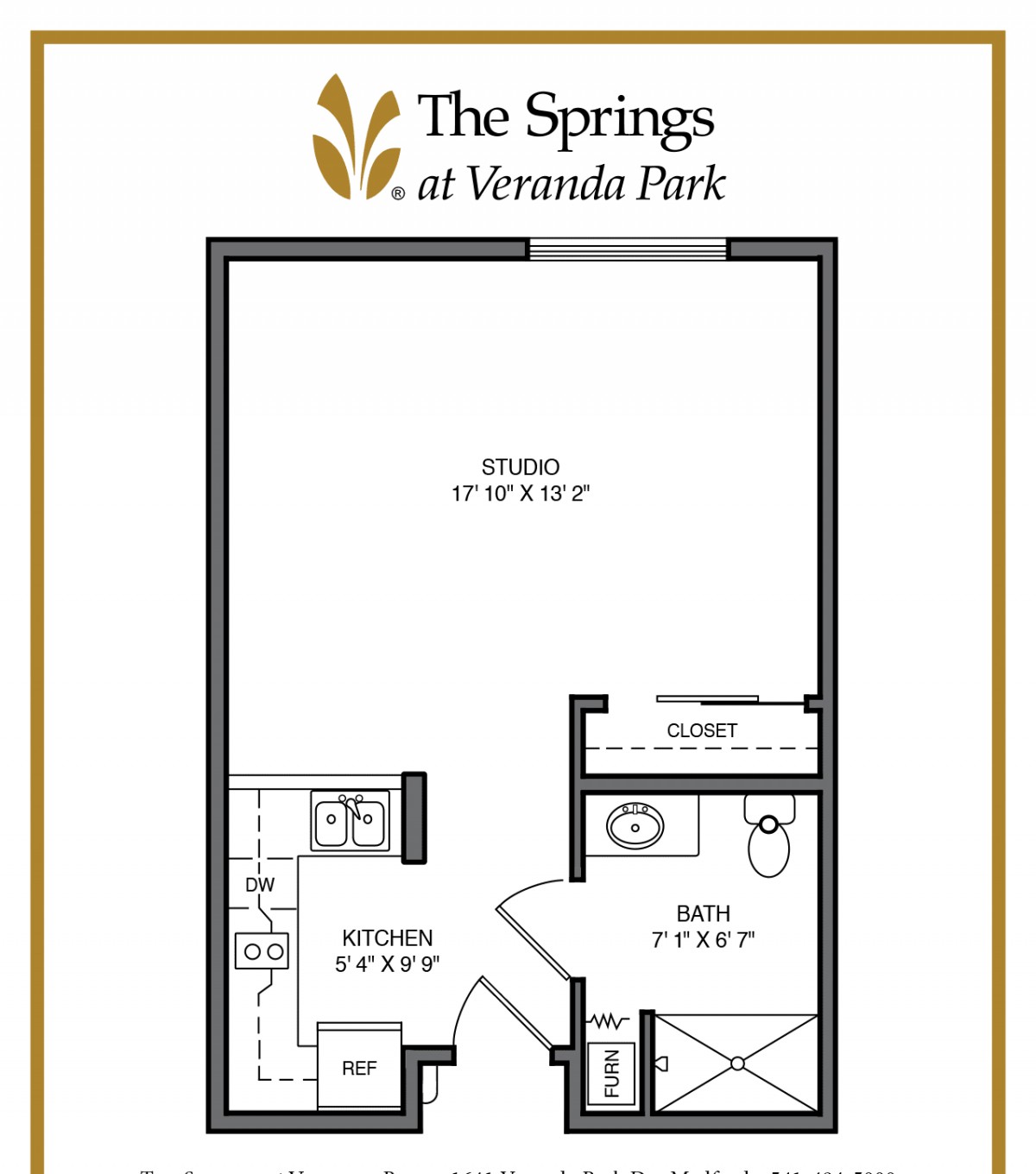 Floor plan of a one-bedroom apartment at The Springs at Veranda Park.