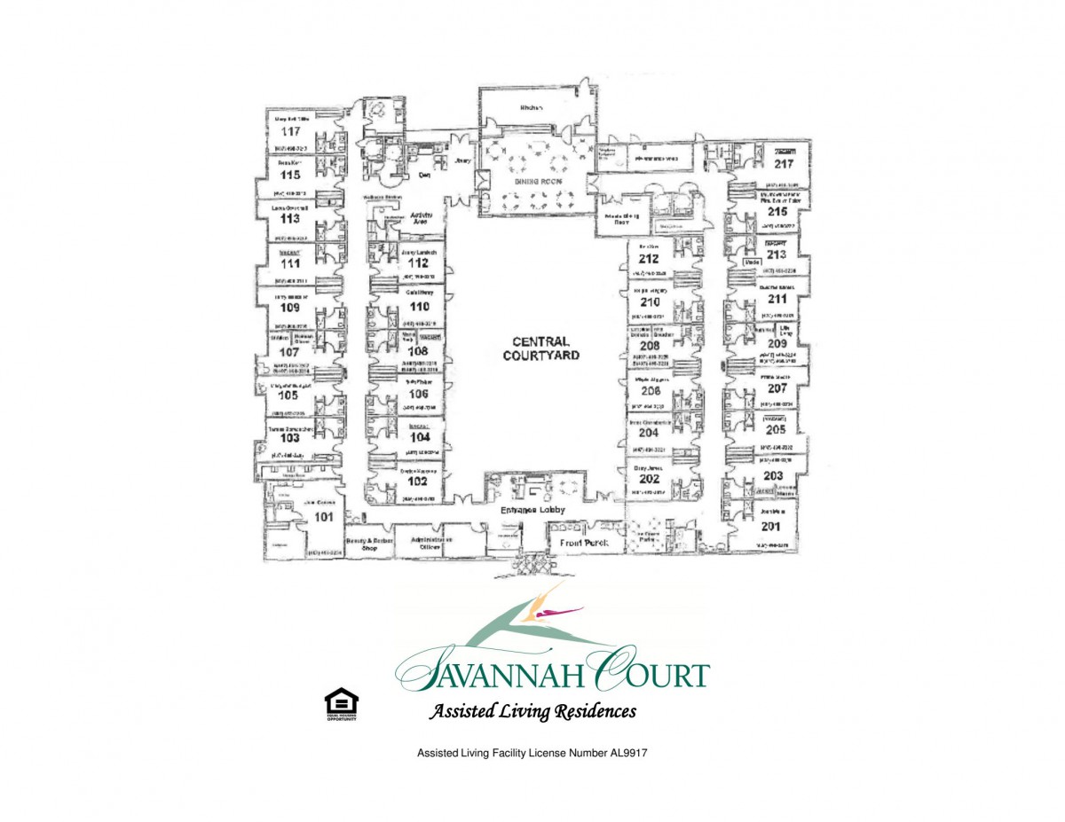 Floor plan of Savannah Court Assisted Living Residence.