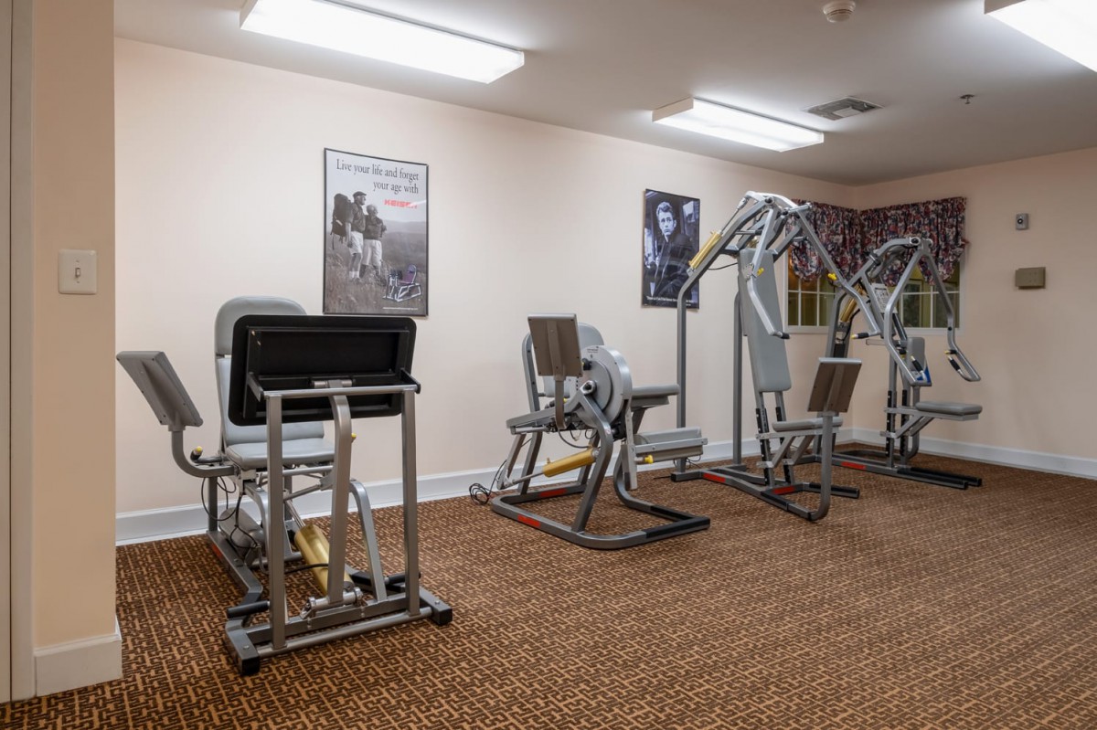 Empty gym with exercise equipment.