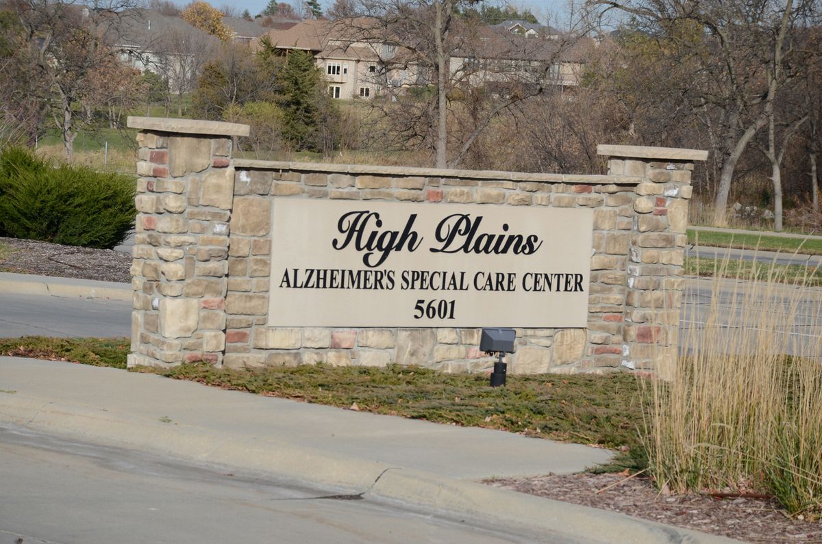 Entrance sign for High Plains Alzheimer's Special Care Center.