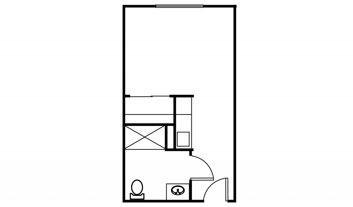 Minimalist floor plan of a compact studio apartment with a simple layout.