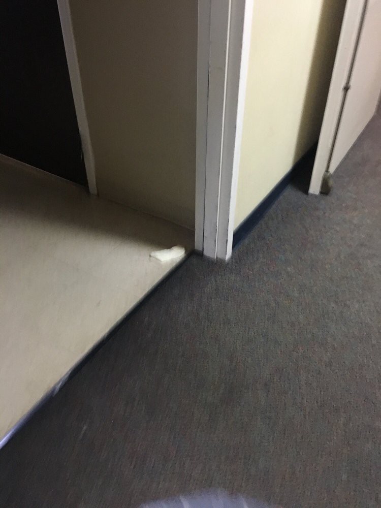 Carpet and tile flooring meet at a doorway threshold.