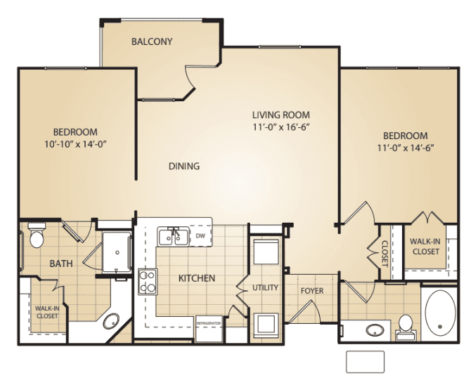 A detailed floor plan of an apartment showing room layout and dimensions.