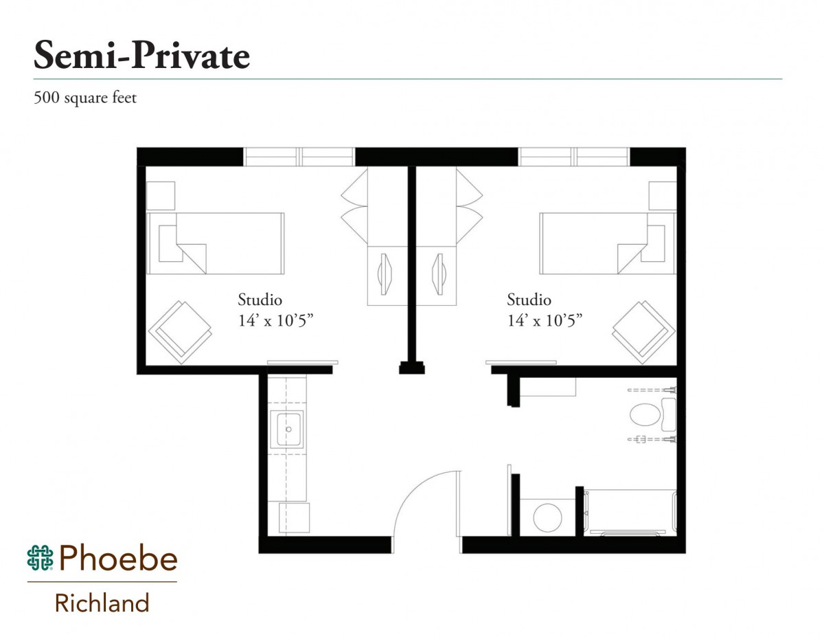 A semi-private room layout with two separate studio spaces.