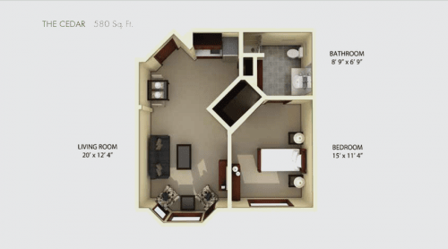 A two-bedroom apartment floor plan with labeled dimensions.