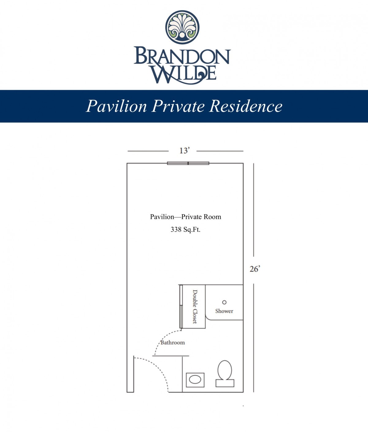 Floor plan of a Pavilion Private Residence showing layout and room dimensions.